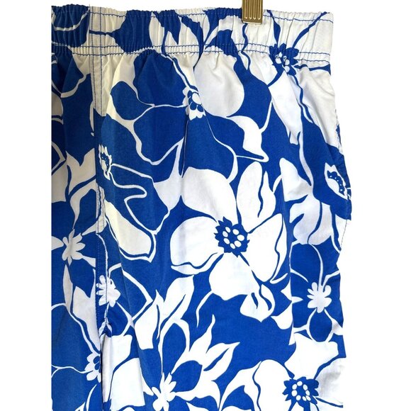 Lands' End Swim Trunks Size Medium Hibiscus Floral Print Blue White‎ Resortwear - Picture 3 of 8